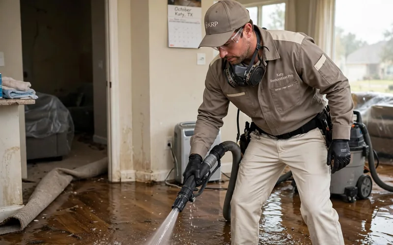 Emergency water extraction by a Katy Restoration Pro technician